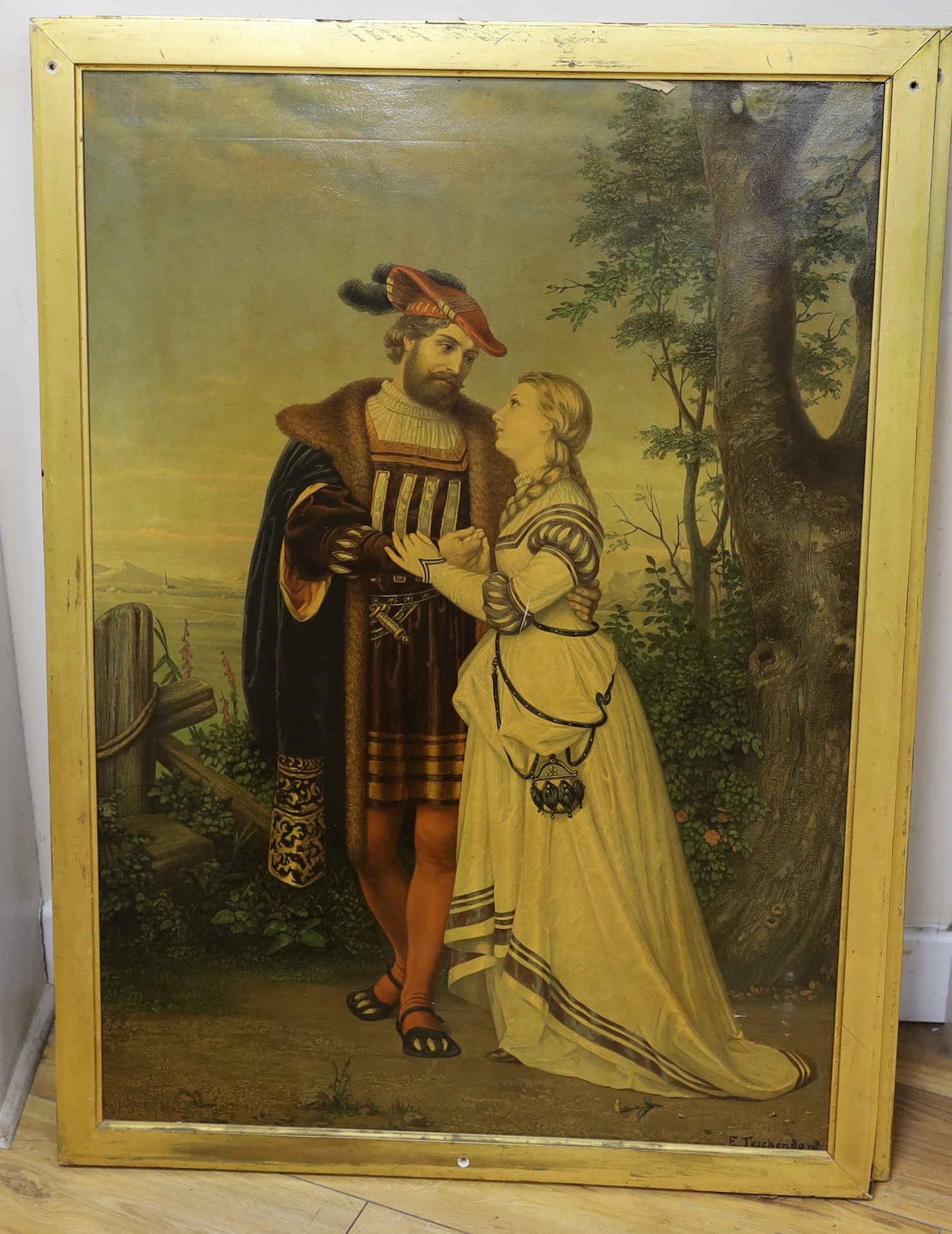 A pair of Victorian chromolithographs, Shakespearean lovers, after Teschendorf, 86 x 60cm